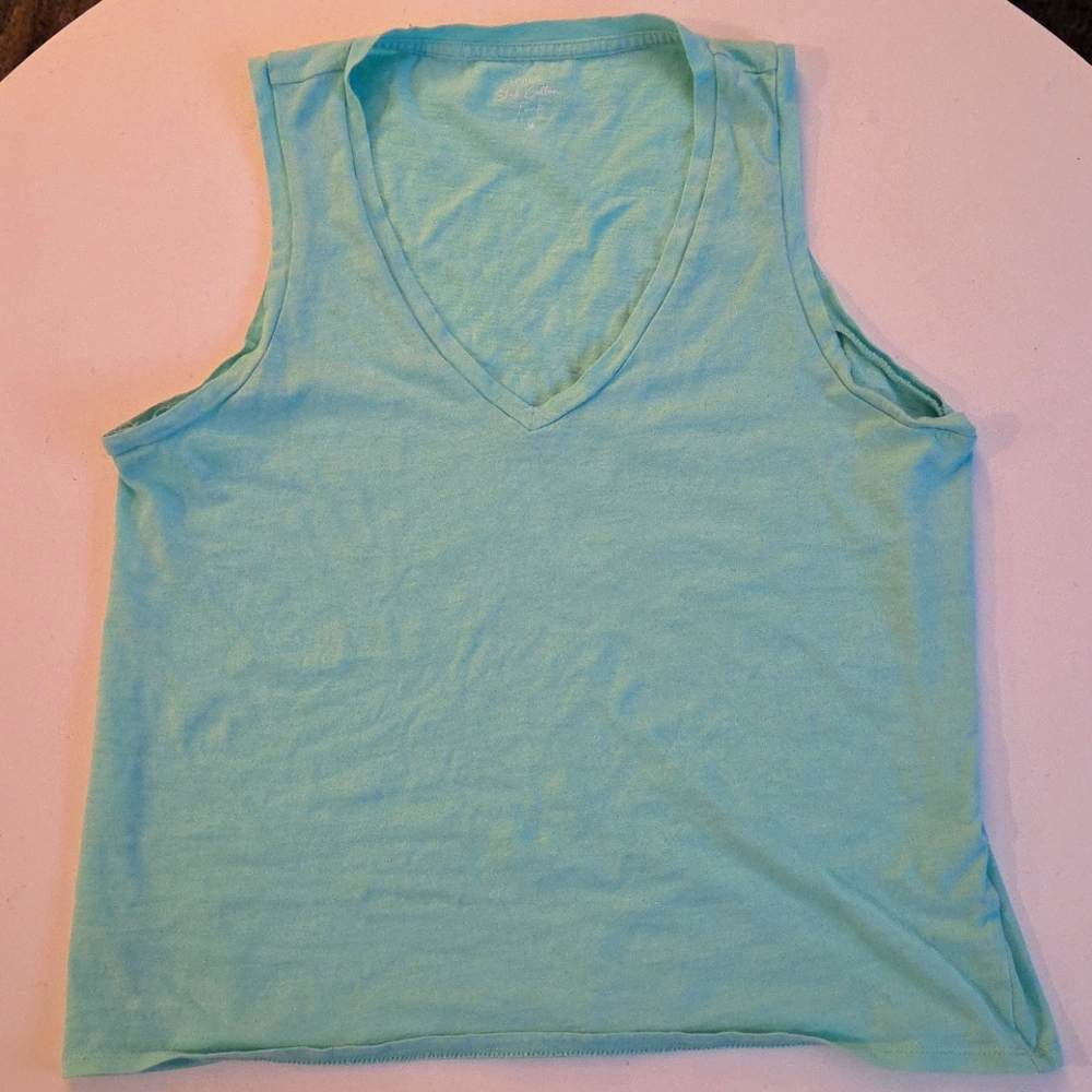 J. Crew V-neck Cotton Tank Top Medium Sea Foam